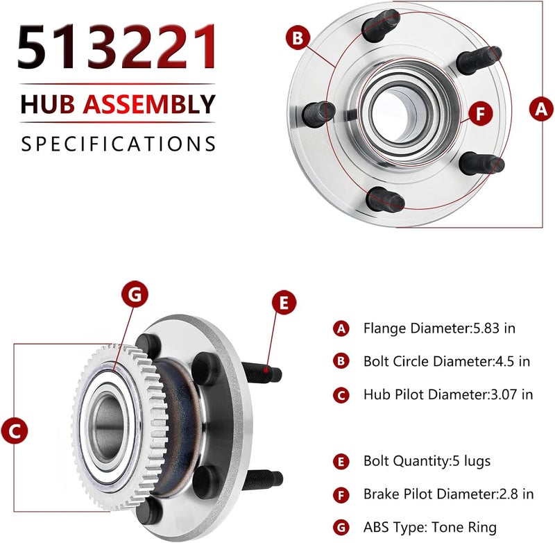 JLEO 513221 Front Wheel Hub Bearing Assembly for Ford Mustang and Avanti - Image 3