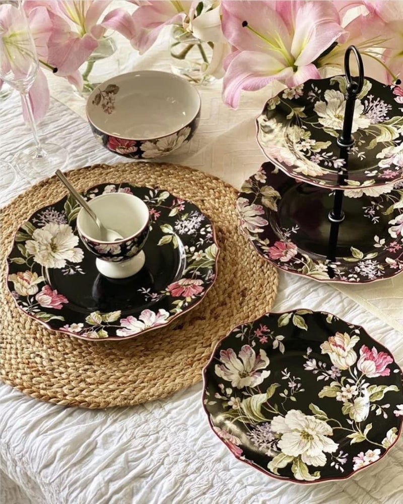 Cluster أطباق تقديم سيراميك CLUSTER للسلطة/الحلويات/الوجبات الخفيفة/المقبلات 22 سم آمنة للاستخدام في الميكروويف وغسالة الصحون (أسود فيكتوري) (2) - Image 2