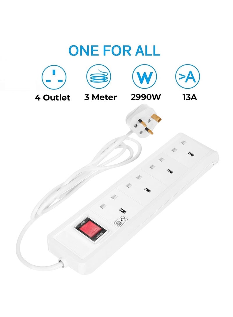 هايماكس تمديد سلك طاقة متعدد 4 مقابس 2990 وات 50/60 هرتز منصهر والحمل الزائد/حماية ضد الحريق 3 متر SH31606 - Image 4