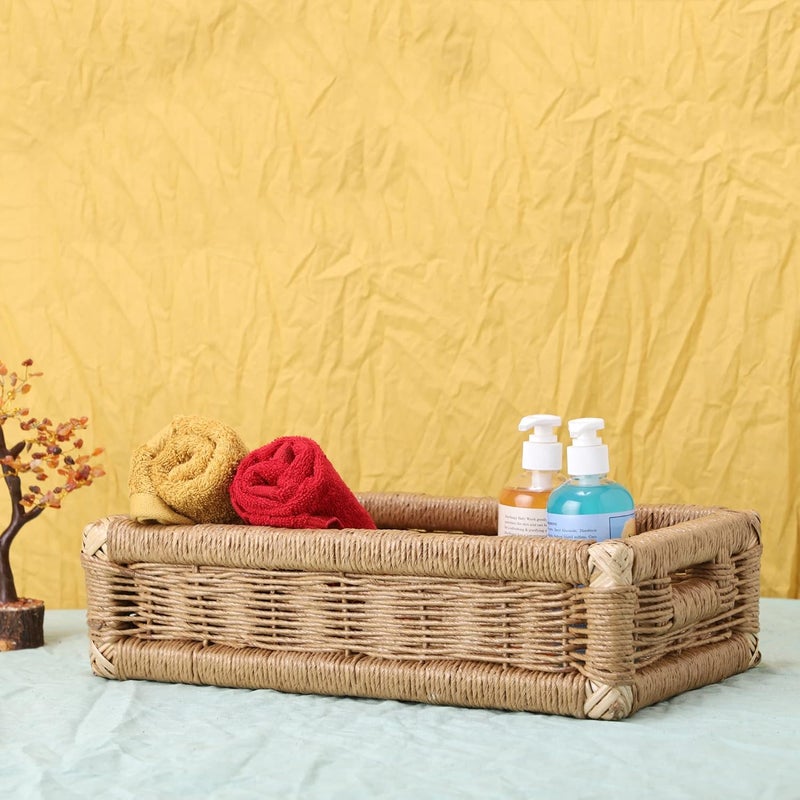Akway AKWAY Wicker Basket for keeping cloths, storage basket, bin organizer for toiletry, kitchen utilites cosmetic towels bathroom and kitchen organizer bamboo basket (16 L x 9 W x 4.5H) NATURAL  - Image 2