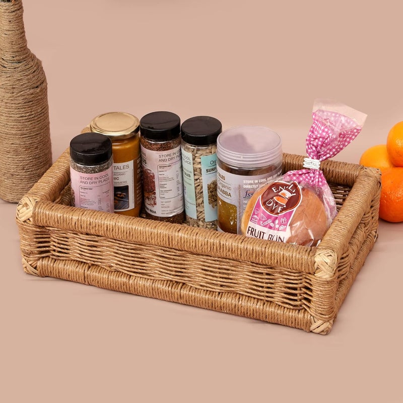 Akway AKWAY Wicker Basket for keeping cloths, storage basket, bin organizer for toiletry, kitchen utilites cosmetic towels bathroom and kitchen organizer bamboo basket (16 L x 9 W x 4.5H) NATURAL  - Image 1