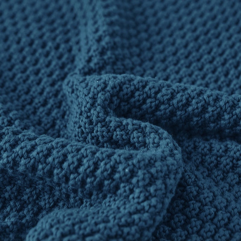 Longhui bedding Blue Knitted Throw Blanket for Couch  Soft  Cozy Machine Washable 100% Cotton Sofa Knit Blankets  Heavy 4.0lb Weight  60 x 80 Inches  Laundry Bag Included - Image 3