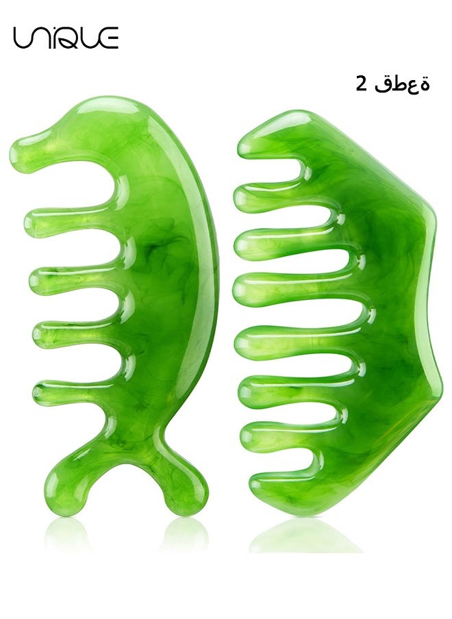 Unique 2 Pieces Jade Combs Massage Stone Hair Comb Guasha Scraping Scalp Comb Facial Massage Tool Multifunctional Handheld Head Tools for Gift  - Image 1