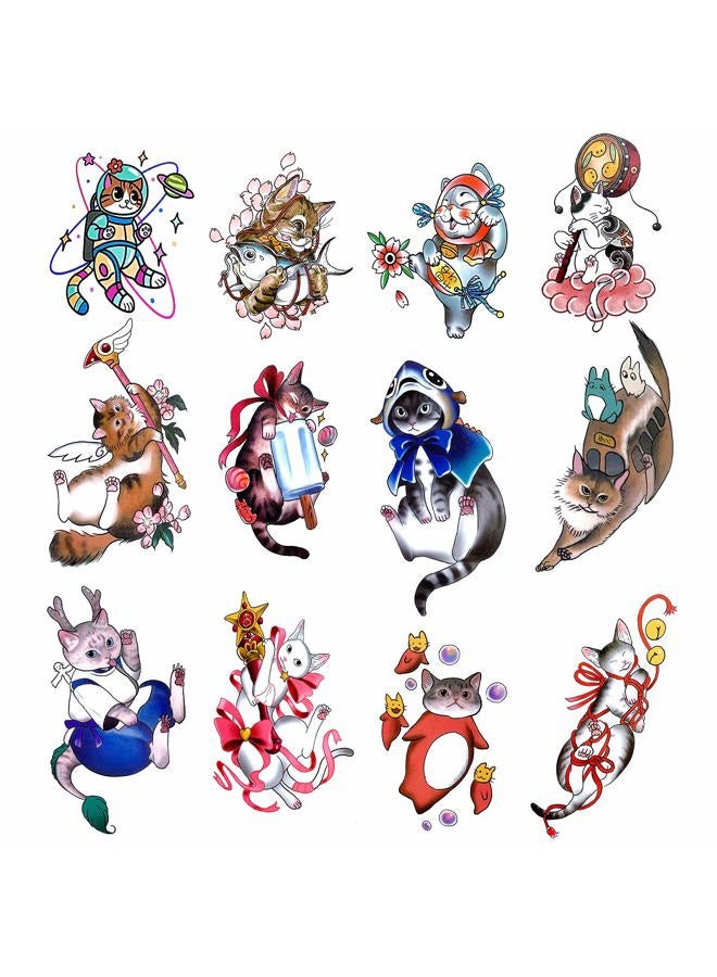 Oottati 30 Sheets Super Cute Tiny Cats Head Flower Waterproof Temporary Tattoo Suit For Kids Women Pool Party, Easy Apply & Lasts 7 Days, Summer Fun Essentials - Image 2