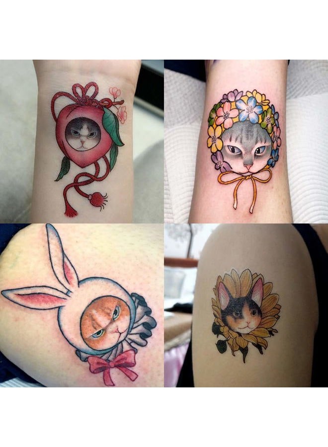 Oottati 30 Sheets Super Cute Tiny Cats Head Flower Waterproof Temporary Tattoo Suit For Kids Women Pool Party, Easy Apply & Lasts 7 Days, Summer Fun Essentials - Image 4