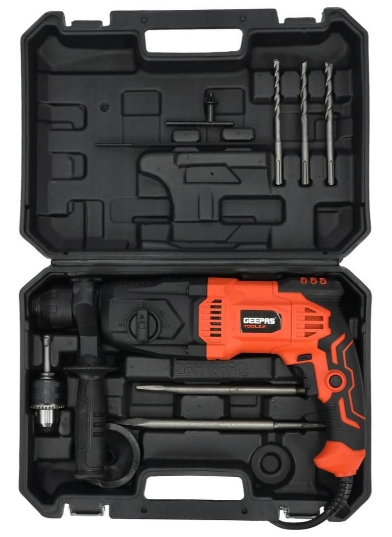 GEEPAS - 26mm Rotary Hammer, Hammer With SDS Plus, GRH2610-240 | 4 Function And Adjustable Soft Grip Handle | Point And Flat Chisel | Heavy Duty Rotary Hammer Drill - Image 1