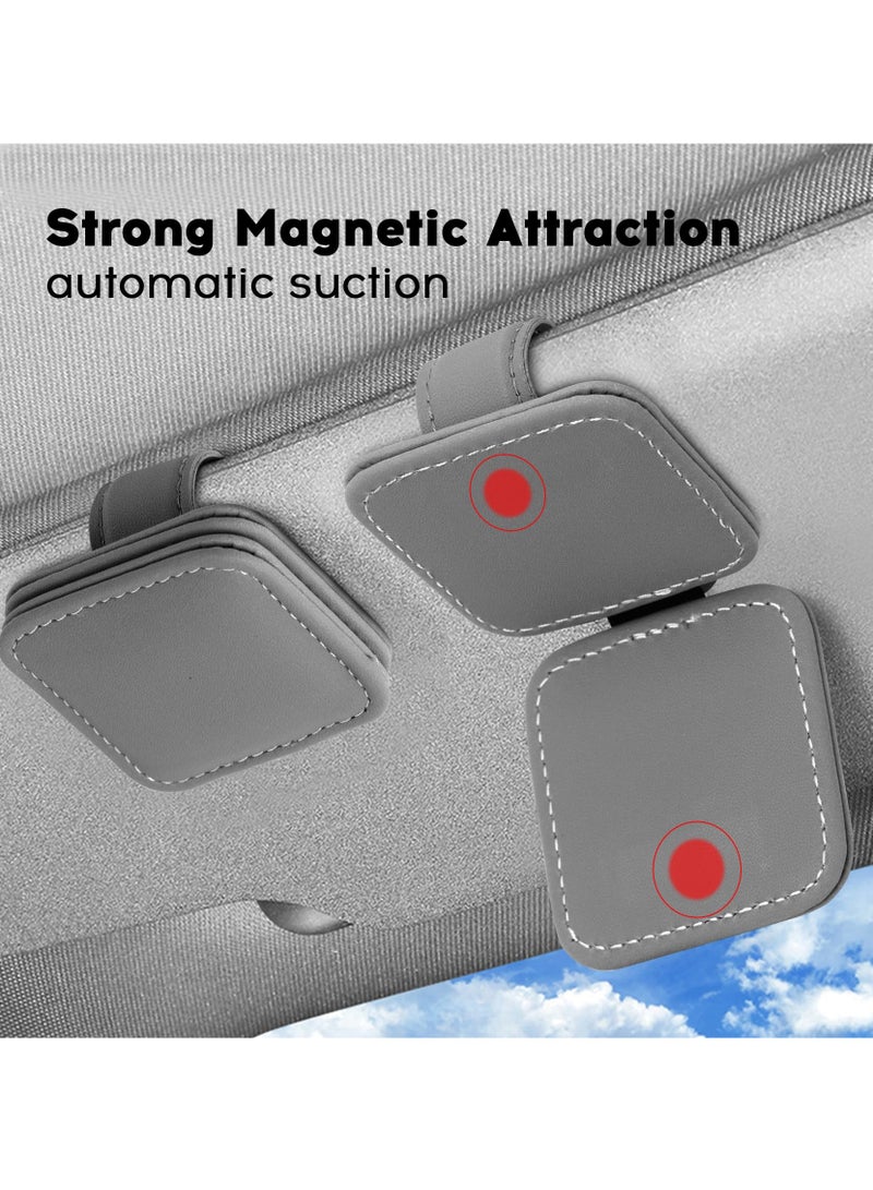 SYOSI 2 Pack Sunglasses Holders for Car Visor, Magnetic Leather Sunglasses Holder and Ticket Card Clip, Glasses Eyeglass Hanger Clip for Car, Car Visor Accessories - Image 2