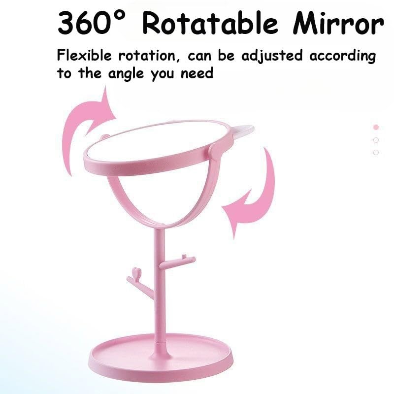 PRAYAS Tabletop Makeup Mirror Rotatable Vanity Mirror Desktop Mirror with Cute Cat Ears Shape Round Cosmetic Mirror for Household and Travel White White - Image 3