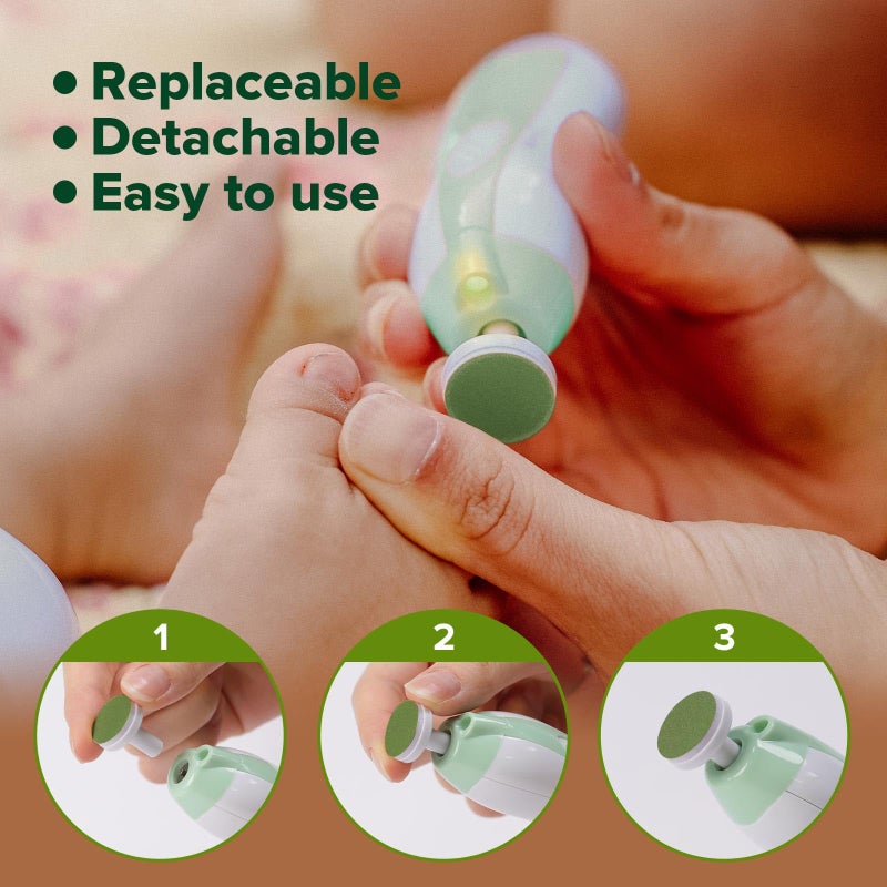 haakaa Electric Nail Trimmer Replacement Pads Baby Nail Trimmer Heads Compatible with All haakaa Nail Trimmers, Suitable for 12+Months, Matcha - Image 2