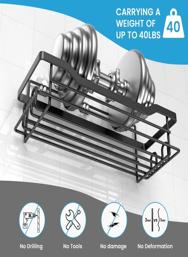 BATHDESIGN رفوف تنظيمية للاستحمام من باث ديزاين، عبوة واحدة، رفوف ذاتية اللصق تُثبت على الحائط بدون حفر، لون أسود مطفي - Image 5