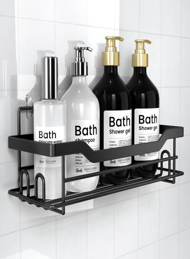 BATHDESIGN رفوف تنظيمية للاستحمام من باث ديزاين، عبوة واحدة، رفوف ذاتية اللصق تُثبت على الحائط بدون حفر، لون أسود مطفي - Image 1