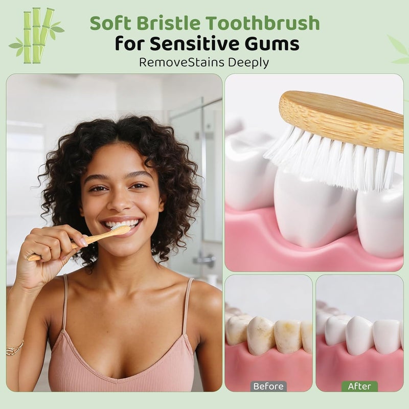 NUDUKO Bamboo Toothbrushes Travel Toothbrush 10 Pack - BPA Free Plant-Based Soft Bristle Toothbrush, Eco-Friendly, Natural Wooden Tooth Brush, Biodegradable Soft Toothbrushes for Adults - Image 2