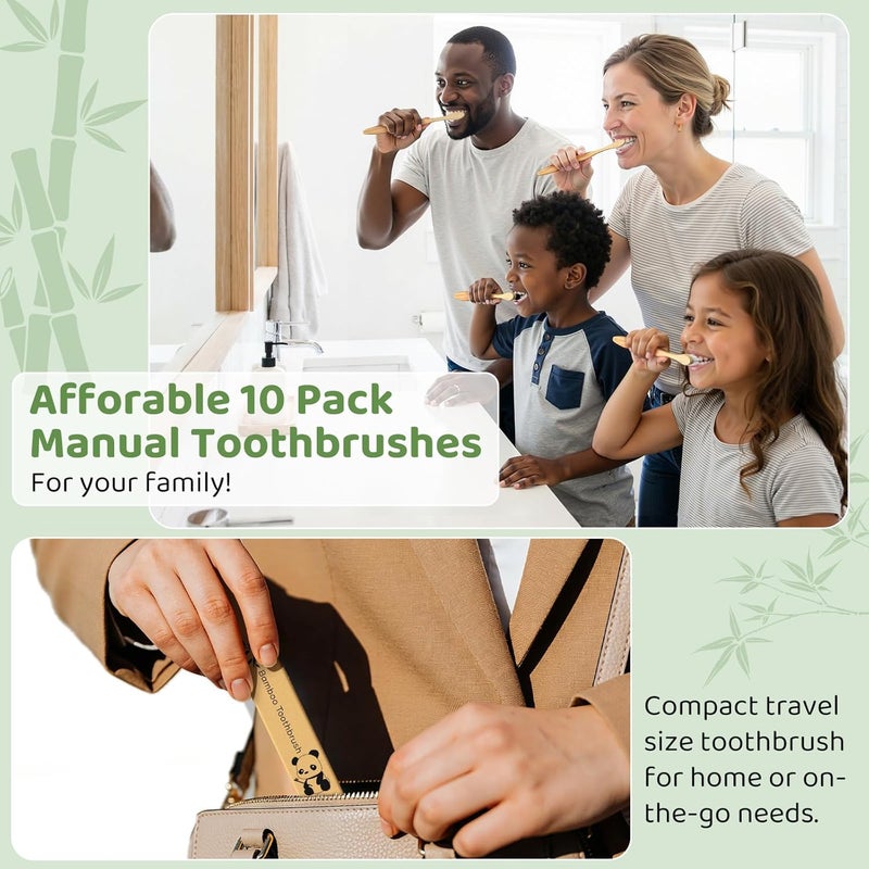NUDUKO Bamboo Toothbrushes Travel Toothbrush 10 Pack - BPA Free Plant-Based Soft Bristle Toothbrush, Eco-Friendly, Natural Wooden Tooth Brush, Biodegradable Soft Toothbrushes for Adults - Image 5