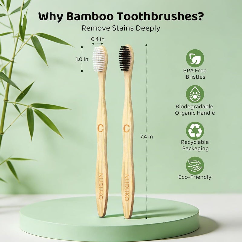 NUDUKO Bamboo Toothbrushes Travel Toothbrush 10 Pack - BPA Free Plant-Based Soft Bristle Toothbrush, Eco-Friendly, Natural Wooden Tooth Brush, Biodegradable Soft Toothbrushes for Adults - Image 3