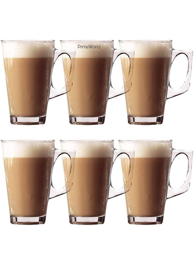 PrimeWorld Paris Tea Coffee 240 ml Cup Set of 6 pcs, Crystal Espresso Mug, Clear Toughened Glass Mug with Handle for Cappuccino, Milk, Latte hot/Cold Drinks etc - Image 1
