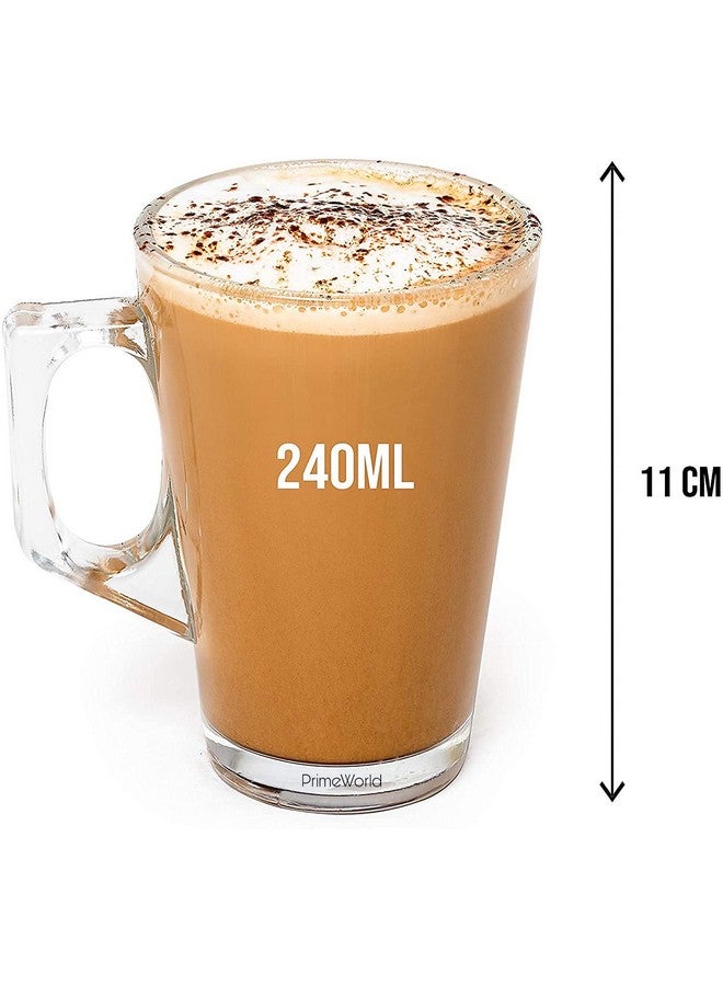 PrimeWorld Paris Tea Coffee 240 ml Cup Set of 6 pcs, Crystal Espresso Mug, Clear Toughened Glass Mug with Handle for Cappuccino, Milk, Latte hot/Cold Drinks etc - Image 5