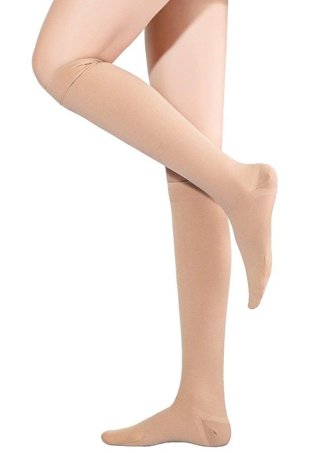 TOFLY® Compression Stockings (Pair), Grade Firm Support 20-30mmHg, Opaque, Unisex, Close-Toe Knee High Compression Socks for Varicose Veins, Edema, Shin Splints, Nursing, Travel, Beige M - Image 4