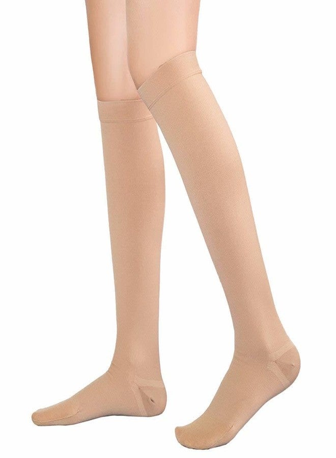 TOFLY® Compression Stockings (Pair), Grade Firm Support 20-30mmHg, Opaque, Unisex, Close-Toe Knee High Compression Socks for Varicose Veins, Edema, Shin Splints, Nursing, Travel, Beige M - Image 1