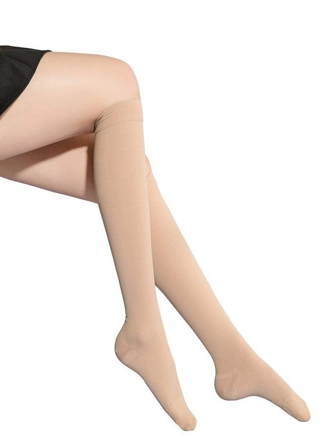TOFLY® Compression Stockings (Pair), Grade Firm Support 20-30mmHg, Opaque, Unisex, Close-Toe Knee High Compression Socks for Varicose Veins, Edema, Shin Splints, Nursing, Travel, Beige M - Image 2