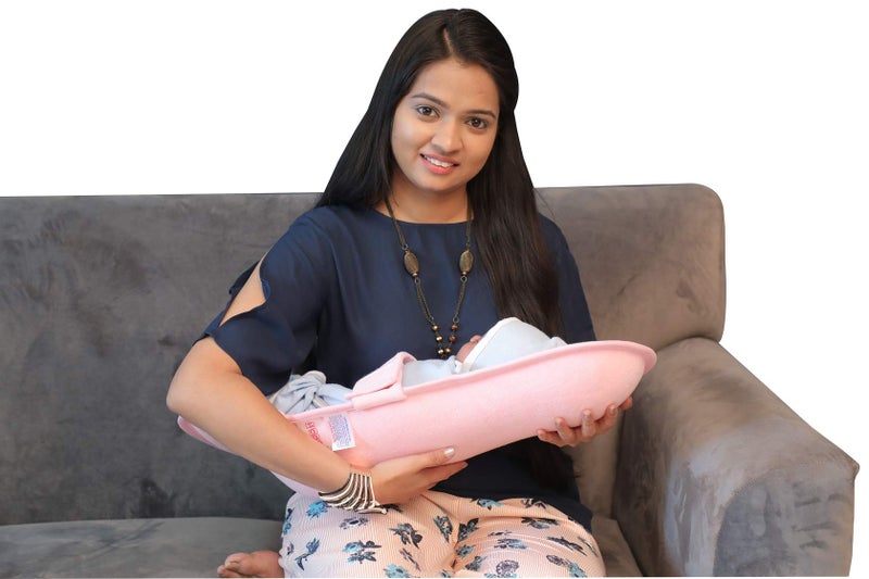 HOOPA 2-in-1 Infant Carrier for Newborn (0–4 Months) | Reclined Carrying & Breastfeeding Support | Strong Back Support | Indoor & Outdoor Use | Feeding Pillow | Nursing pad | New Born Carrier | Pink - Image 1