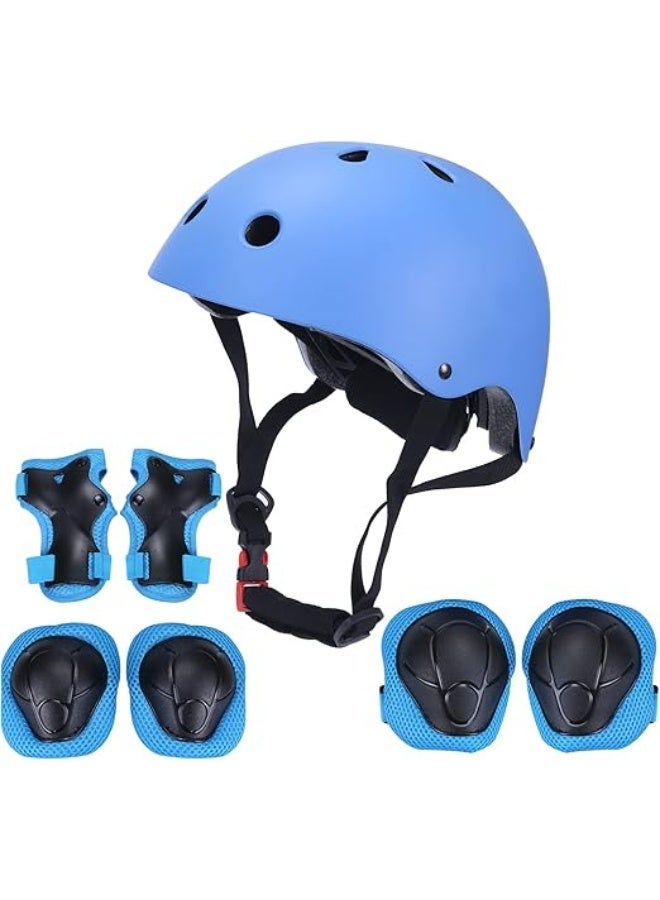 7 in 1 Kids Helmet and Pads Set, Adjustable 3-8 Years Old Kids Bike Helmet Set Knee Pads Elbow Pads Wrist Guards for Scooter Cycling Skateboard Roller Skating Bike Boys Toddler (Blue) - Image 1