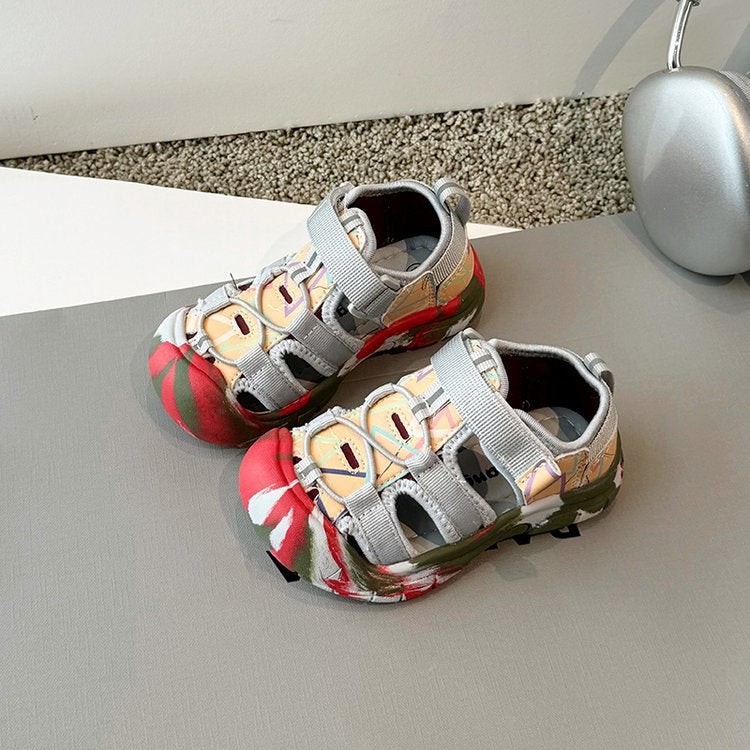 Boys Toe Hollow Zebra Sandals 2025 Girls Outdoor Beach Shoes Baby Toddler Shoes - Image 1