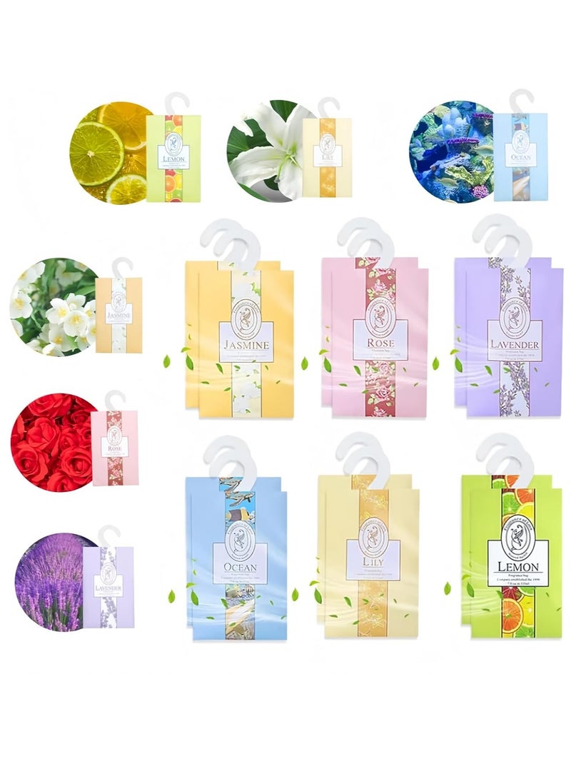Oasisgalore 12 PCS Closet Air Freshener, Flower Scented Sachets Bags for Drawer and Closet, Fresh Scents Freshener with Hanger  - Image 1