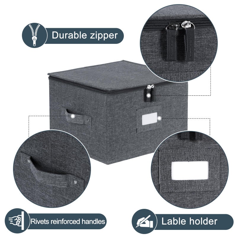 popoly China Storage Containers Hard Shell Inside 12"" W x 8"" H  Dinner Plate Storage Containers for Dishes  Dinnerware with 24 Felt Dividers  Hold 24 Plates  Stackable (2 Pack Grey) - Image 4