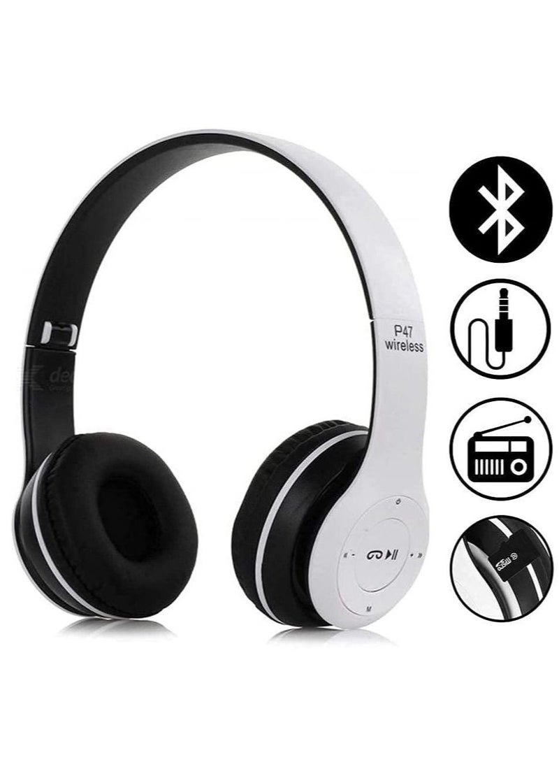 P47 Multifunctional Stereo Wireless Bluetooth, Headphones Foldable Over Ear Headset, 3.5mm Music Earphone, FM Radio,TF Card Slot, Hands-free w/Mic, voice control - Image 1