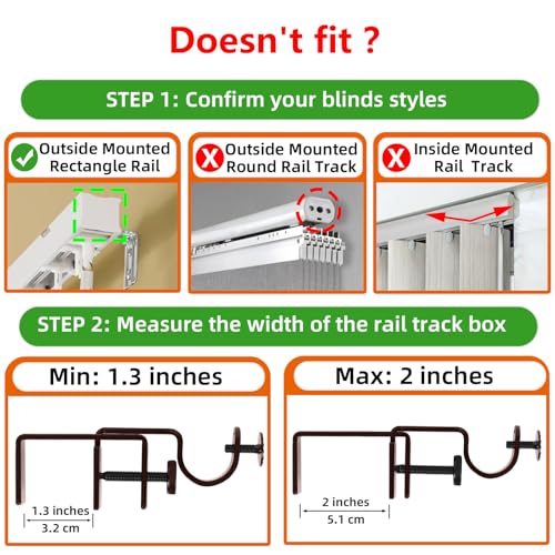 INSFITY Outside Mounted Blinds Curtain Rod Bracket Attachment No Drill No Tool Required Fit for 1.3-2 inches Rectangle Headrail (Patent Depending) - Image 2