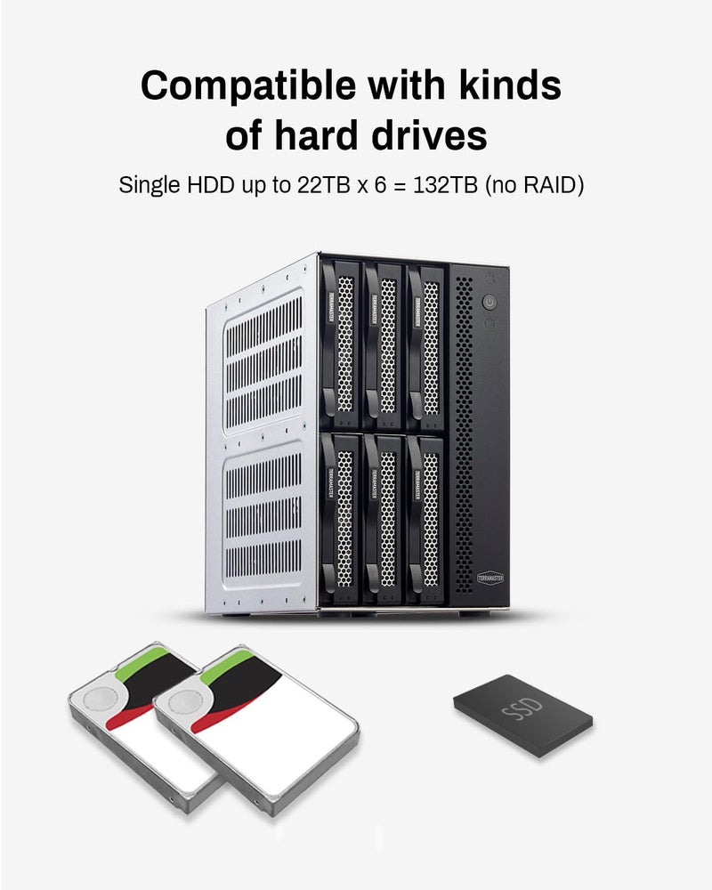 TERRAMASTER تيراماستر D6-320 حاوية قرص صلب خارجي - USB 3.2 Gen2 10Gbps نوع-C تخزين HDD قابل للتبديل والتوصيل (بدون قرص) - Image 4