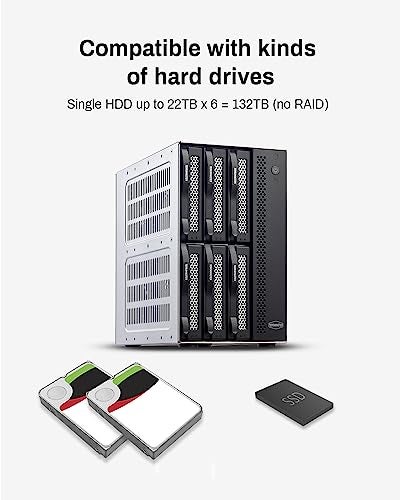 TERRAMASTER تيراماستر D6-320 حاوية قرص صلب خارجي - USB 3.2 Gen2 10Gbps نوع-C تخزين HDD قابل للتبديل والتوصيل (بدون قرص) - Image 4