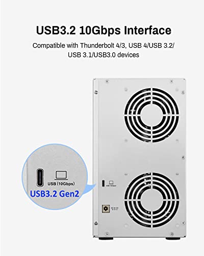 TERRAMASTER تيراماستر D6-320 حاوية قرص صلب خارجي - USB 3.2 Gen2 10Gbps نوع-C تخزين HDD قابل للتبديل والتوصيل (بدون قرص) - Image 3