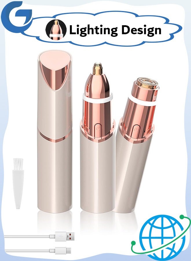 مانجي 2 في 1 مزيل شعر وجه كهربائي لحاجب العين للنساء، مزيل شعر محمول قابل لإعادة الشحن غير مؤلم، لجسم إبط الذقن الخوخ الوجه (ذهبي) - Image 1