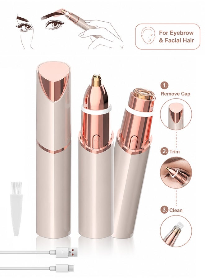 MAANGE 2 in 1 Electric Eyebrow Trimmer Facial Hair Remover for Women, Portable Rechargeable Painless Hair Razor, for Face Peach Fuzz Lips Chin Armpit Body (Gold) - Image 1