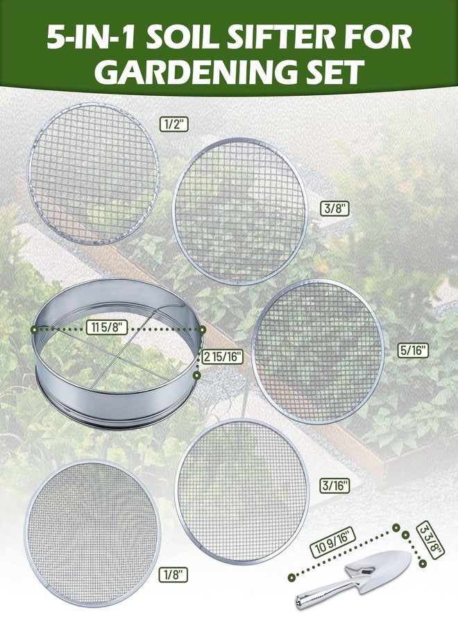 HIPULX 5-IN-1 Soil Sifter Set with 5 Replaceable Stainless Steel Mesh Screen & Shovel (1/8" to 1/2"), Soil Sifter for 5-Gallon bucket. For Soils, Compost, Bonsai, Cat Litter and more（11-5/8" Diameter） - Image 3
