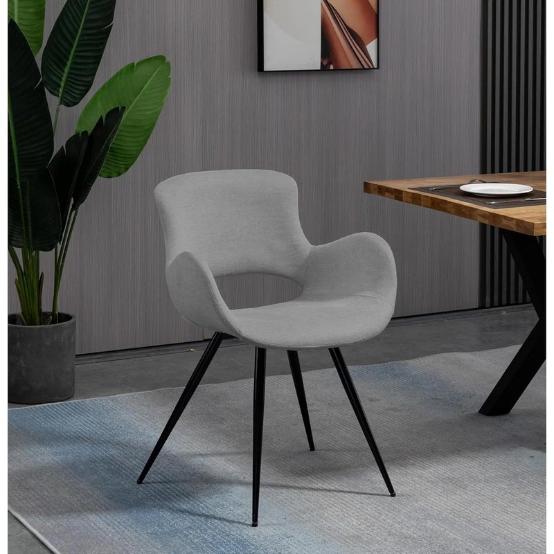 Finch Fox Finch Fox Shawn Modern Unique Shaneel Fabric with Armrest Backrest Upholstered Seat Cover Living Room Dining Armchair with Black Metal Legs in Light Grey Color