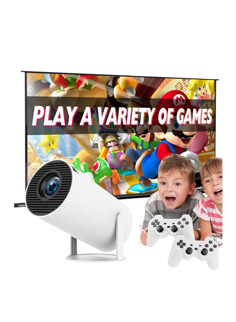 Smart Android 12 Mini Projector with 5G/6G WiFi & Bluetooth | 4K Supported Outdoor & Indoor Portable Projector | Built-in 10000+ Games for PS5/Switch | 1280x720 HD | USB | iOS/Android/Apple Compatible | White-B  - Image 1