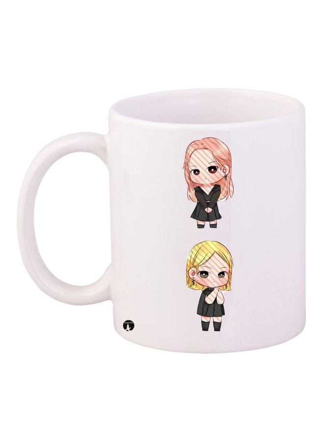 RYN Animated Girl Printed Coffee Mug White/Yellow/Black 11ounce