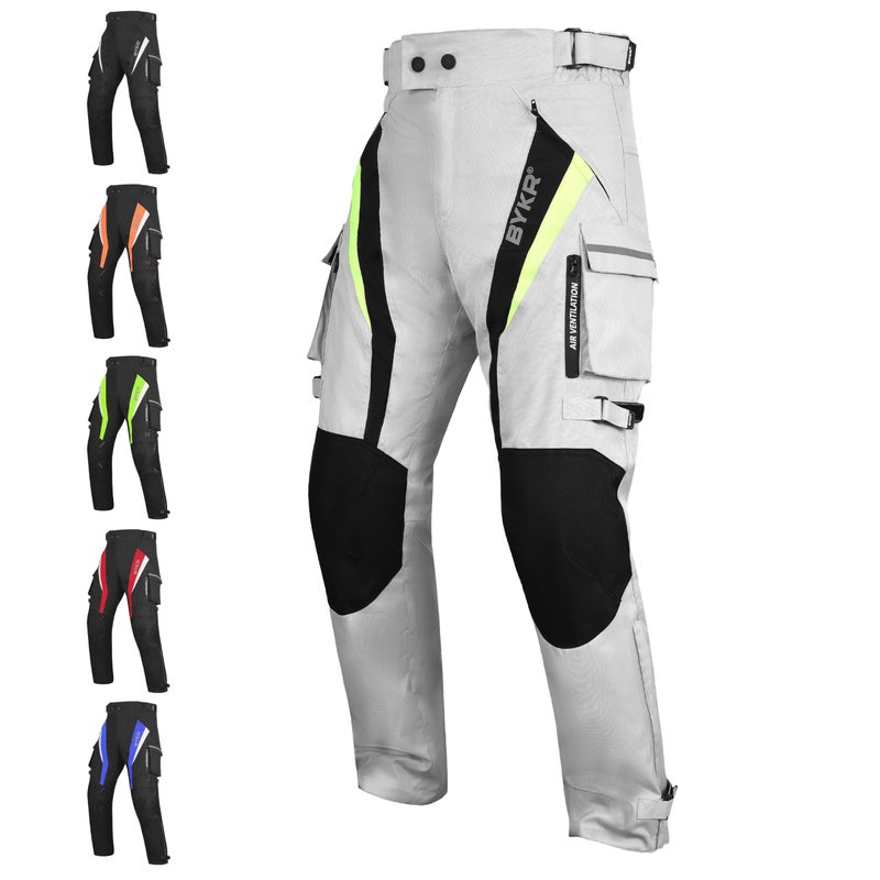 BYKR Motorcycle Pants for Men and Women Armored Cordura Overpants Enduro ATV Dual Sports Motocross Cargo Work Touring Adventure Pants All Weather Protection with Hi Viz Safety Waterproof SL 30X34