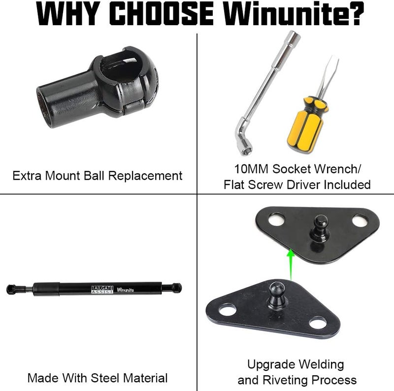 Winunite Compatible with 2015-2025 F150 Tailgate Assist – Stainless Steel Material, Quiet Controlled Descent, No More Slamming Down, No Drill Bolt-On Installation with All Tools Included - Image 2