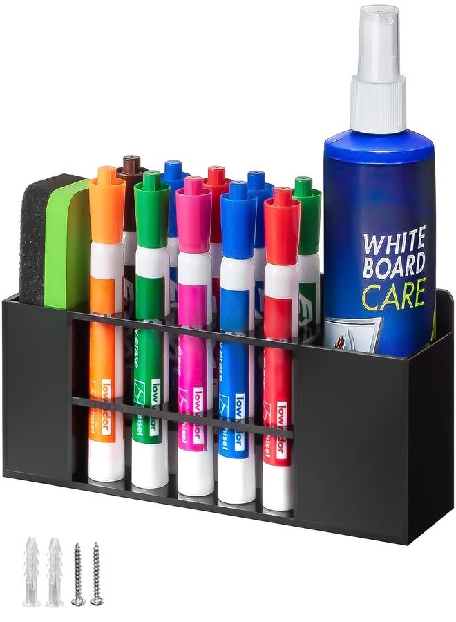 Banafich Magnetic Dry Erase Marker Holder for Whiteboard, Wall Mount Pen Holder for Refrigerator, Clear Pencil Holder for Fridge, Strong Magnet Locker Organizer for Classroom(Black) - Image 1