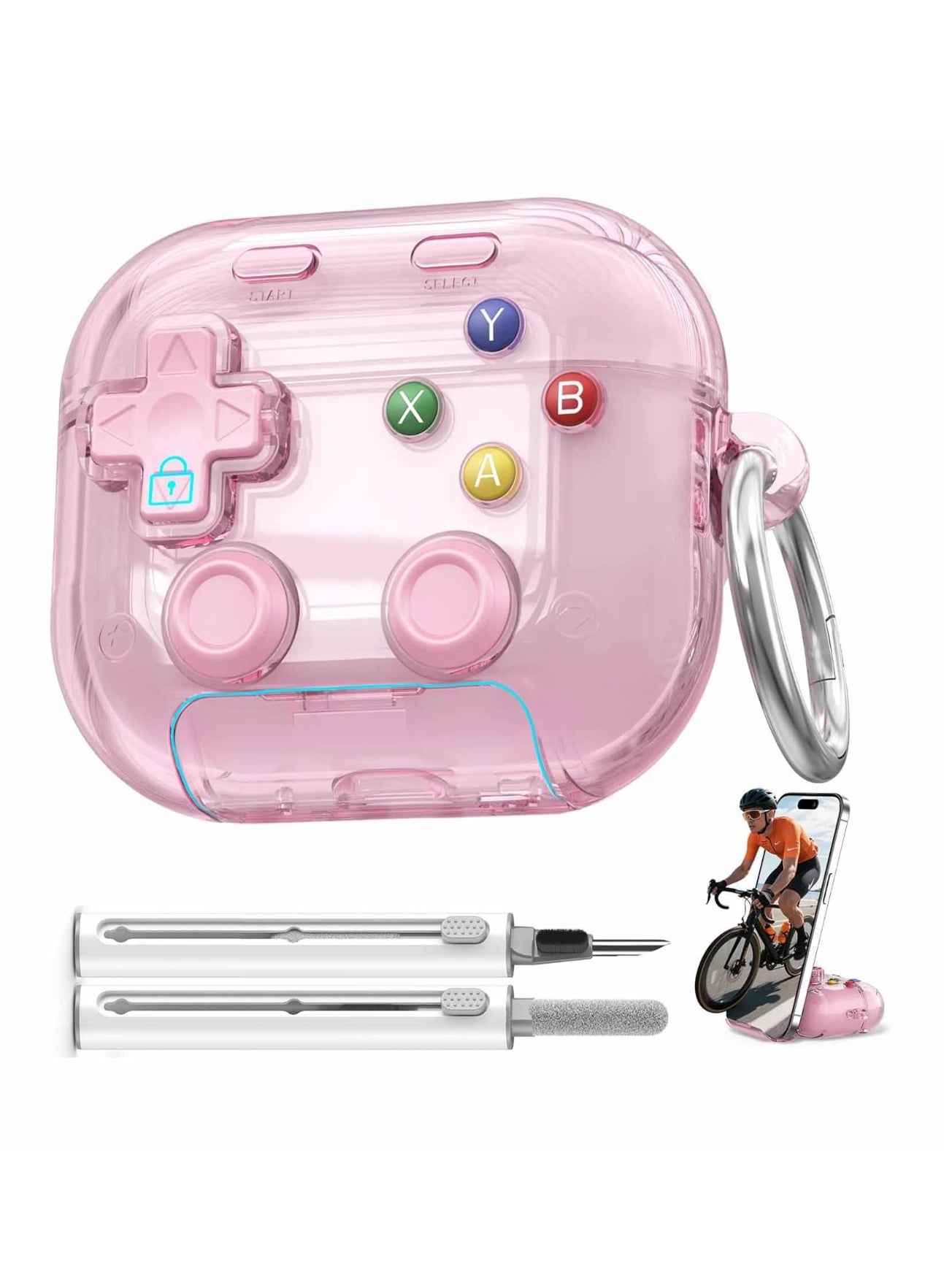 QIRG for AirPods 4 Case Cover, with Pressable Button, Safety Lock & Phone Stand,Cool Funny Gifts Case for Women Men to Relief Stress,Clear Pink