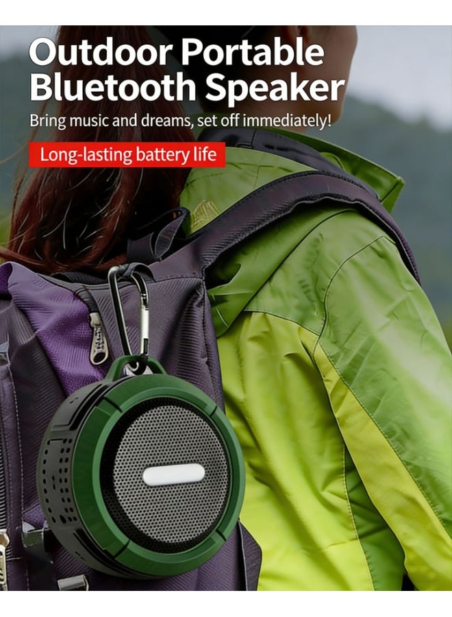 مكبر صوت لاسلكي محمول مقاوم للماء للاستخدام الخارجي، بتقنية بلوتوث، صوت ستيريو ثلاثي الأبعاد معزز، وقت تشغيل يصل إلى 10 ساعات، ميكروفون مدمج، فتحة لبطاقة TF، مناسب للرياضة، المسبح، الشاطئ، المشي لمسافات طويلة، والتخييم (لون أخضر). - Image 5