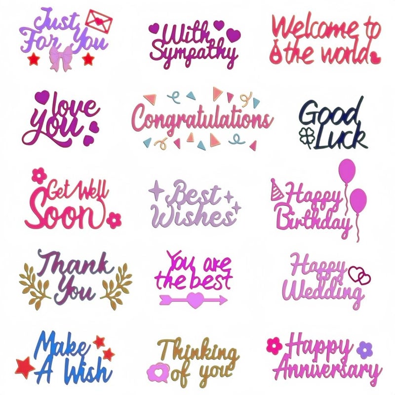 Accfore 15 Pcs Word Dies for Card Making, Metal Cutting Dies for Congratulations, Blessings Words for DIY Scrapbooking, Photo Album, Making Wedding, Birthday Blessing Card (15) - Image 3