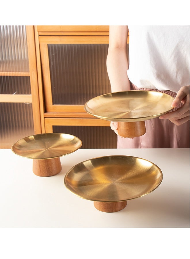 3PCS Stainless steel party plate Set Stainless Steel Cupcake Stand Home decoration tray Dessert Stand Fruit Tray Pastry Serving Tray Plate Dessert Display Service Stand for Anniversary Birthday Party durable and easy to clean with a beautiful solid wood base - Image 2