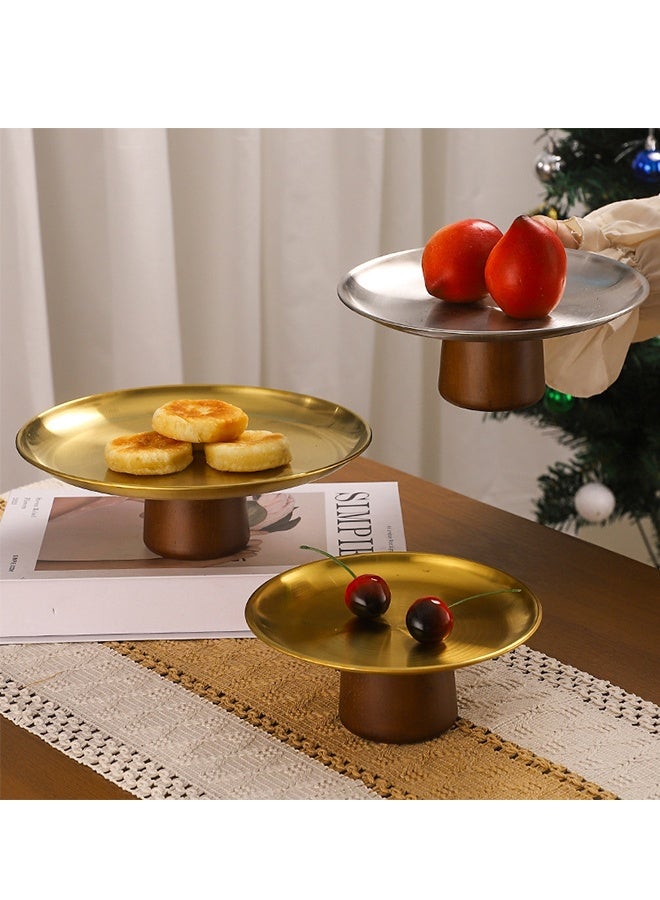 3PCS Stainless steel party plate Set Stainless Steel Cupcake Stand Home decoration tray Dessert Stand Fruit Tray Pastry Serving Tray Plate Dessert Display Service Stand for Anniversary Birthday Party durable and easy to clean with a beautiful solid wood base - Image 5