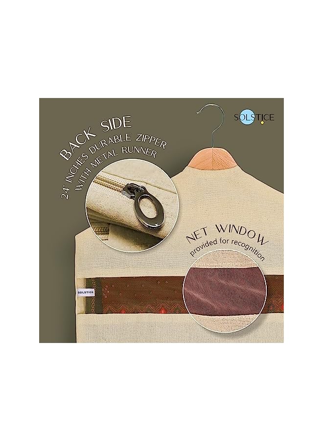 Green Tiger Hanging Cotton Saree Covers/Bags (Set of 6) of 28 x 18 (Inches) For Clothes Storage, Wardrobe Organizer (Hangers Are NOT Included) - Image 4