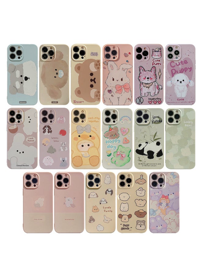 Generic - Doodle Oil Painting Puppy For Iphone14 For Apple Mobile Phone Shell 15ProMax Soft Cute Cartoon 13 Set 16 Applicable Full Package-Color:Honey Powder Working Rabbit-Applicable Model:11 6.1 - Image 1