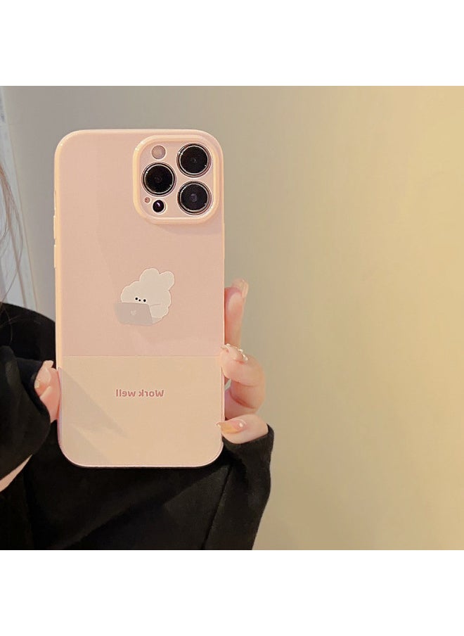 Generic - Doodle Oil Painting Puppy For Iphone14 For Apple Mobile Phone Shell 15ProMax Soft Cute Cartoon 13 Set 16 Applicable Full Package-Color:Honey Powder Working Rabbit-Applicable Model:11 6.1 - Image 1